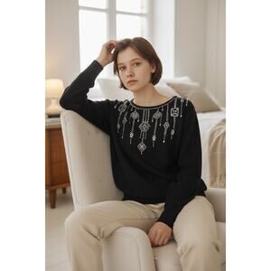 Ruby Rd Black Sweater with Silver Studs Size Medium